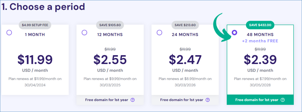 Hostinger Web Hosting Plans US checkout page Image