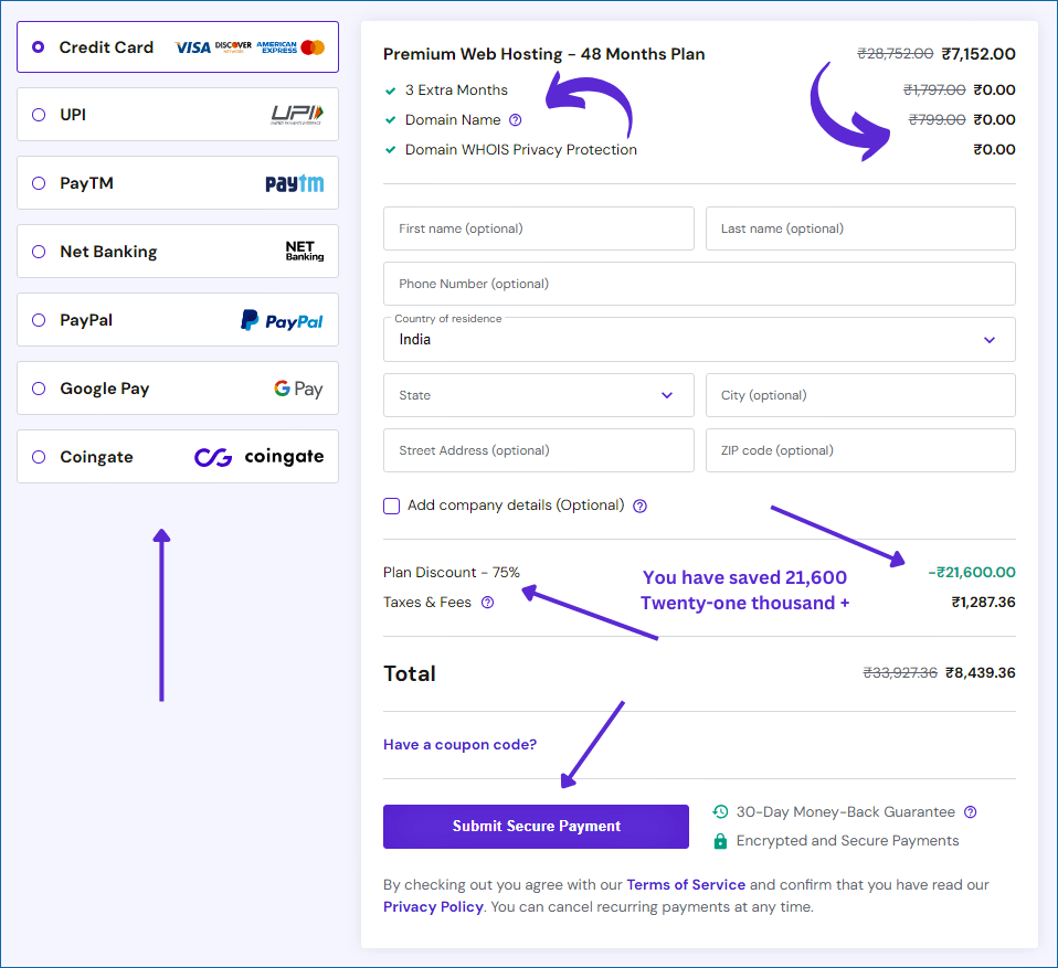 Hostinger Checkout & Payment Method Process - Hostinger Coupon Code